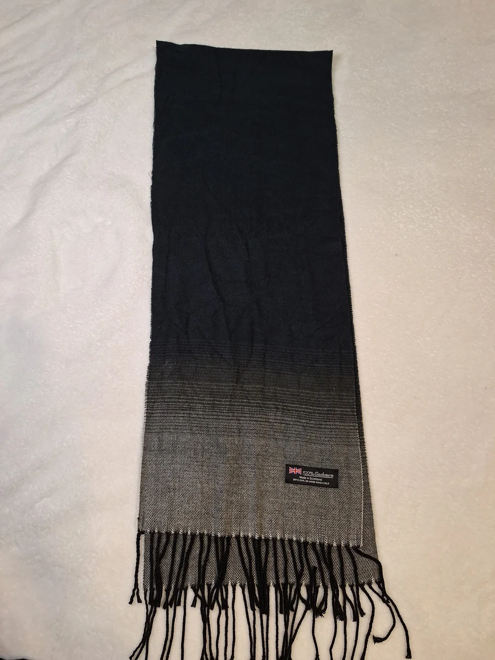 Men's Black to Gray Ombre Fringe Scarf - British Label